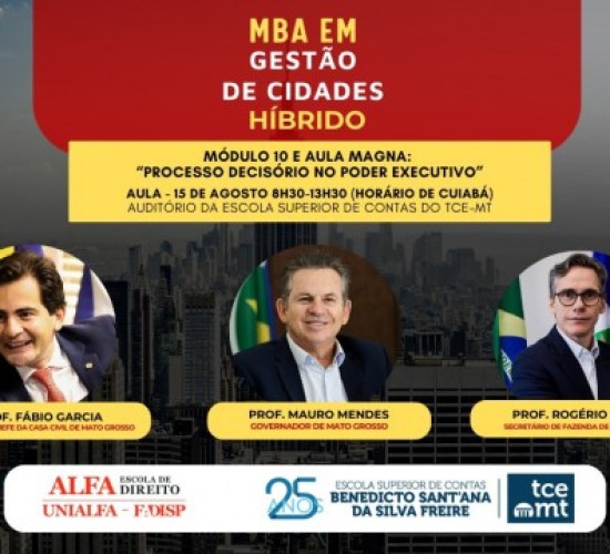 Governador Mauro Mendes ministra aula magna do MBA em Gestão de Cidades nesta sexta-feira